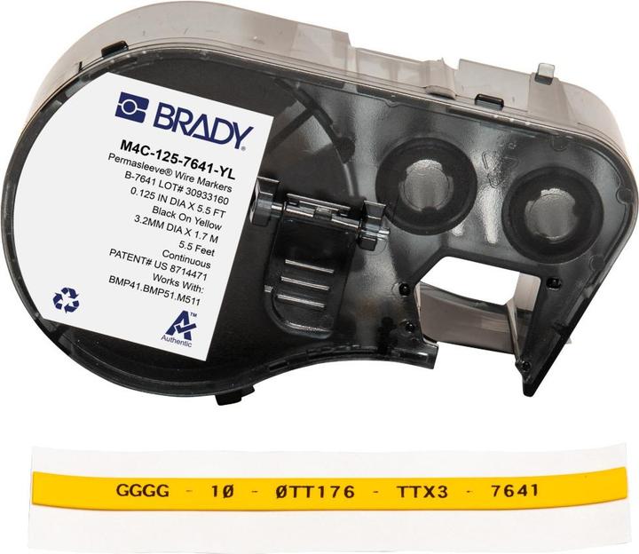 Image du produit Brady MC1-125-7641-YL, Low Smoke Zero Halogen PermaSleeve, polyoléfine, noir sur jaune, 5,97 mm x