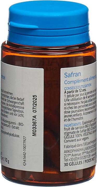 Valeurs nutritives et ingrédients Arkopharma Arkocaps Bio Safran Kapseln (30 pièce(s), Capsules, 30 g)