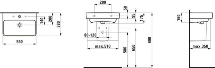 Produktbild Laufen Waschtisch PRO S compact 55 x 38 cm wei H8189580001041 (380 mm, 550 mm)