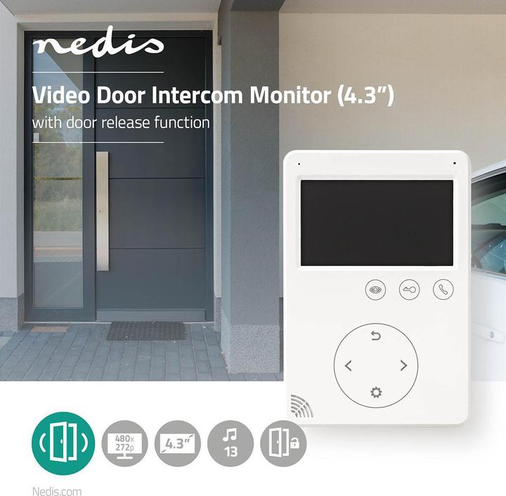 Produktbild Nedis Sicherheits Kamera für Tür - 4,3" - Entriegelungsfunktion - Farbmonitor - Weiss (Funk)