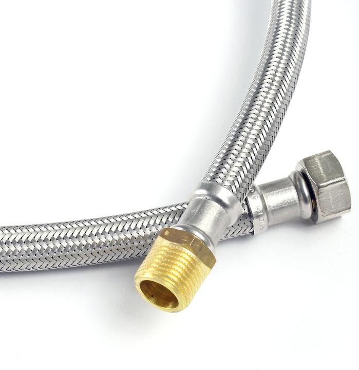 Image du produit XPOtool Tuyau blindé flexible 600mm DN13 Raccord mâle 3/4" 26,44mm Écrou 1/2" 18,64mm Acier fin EP