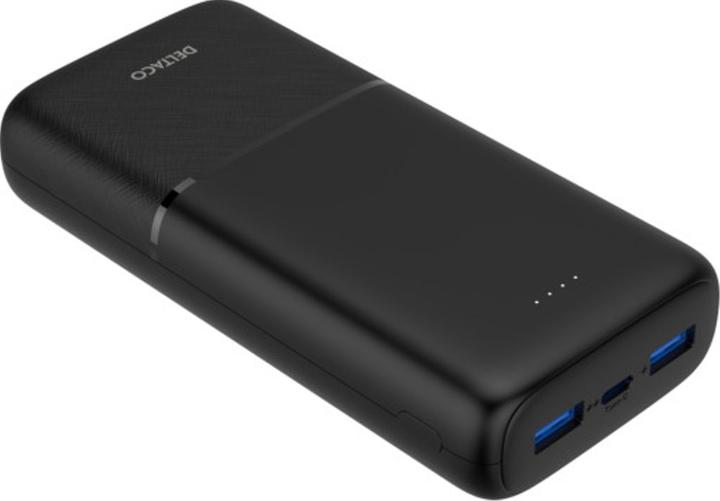 Produktbild Deltaco Powerbank with fast charging, 3 ports, 2x USB-A 18W, 1x USB-C PD 20W, 20,000 mAh black (20000 mAh, 20 W)