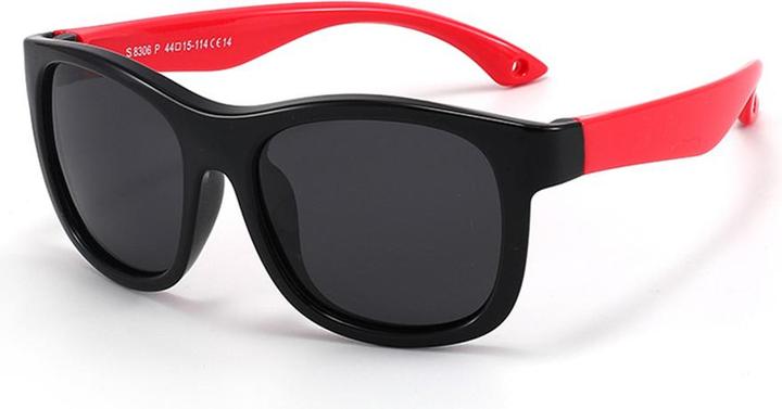 Techsuit - Sunglasses Polarised (8306-C14) - for Babies, Square Shape, with Strap - Black / Red