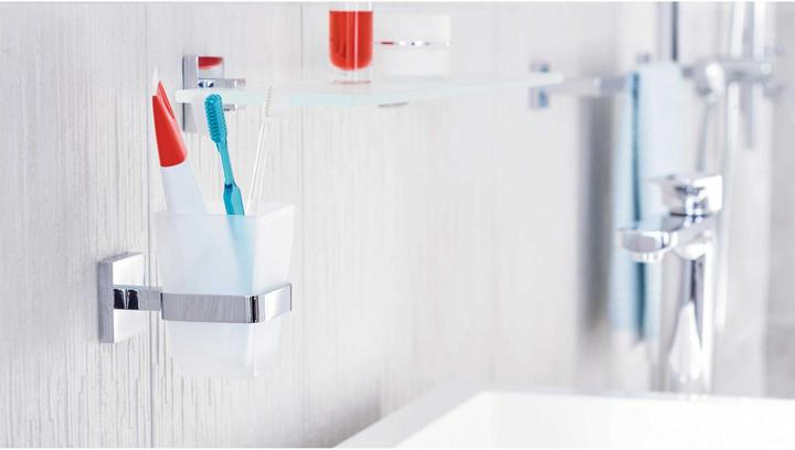 Actual product image tesa DELUXXE toothbrush tumbler incl. adhesive solution without drilling (9 x 13.5 x 18 cm)