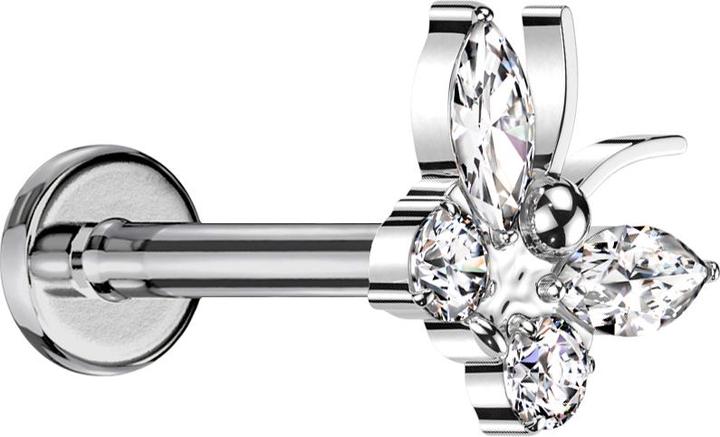 Produktbild Star Piercing Micro Labret Innengewinde silber Schmetterling silber Kristalle silber (Titan G23, ohne Messing)