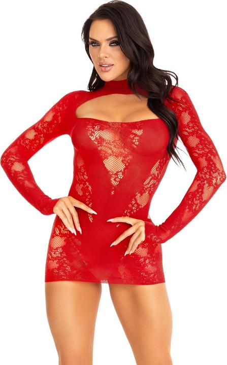 Actual product image Leg Avenue Mini Dress With Lace Long Sleeve Red (One size)