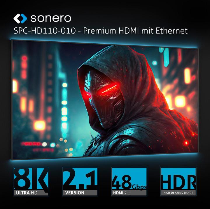 Actual product image Sonero HDMI cable, 8K60, grey/blue, 3 m (3 m, HDMI)