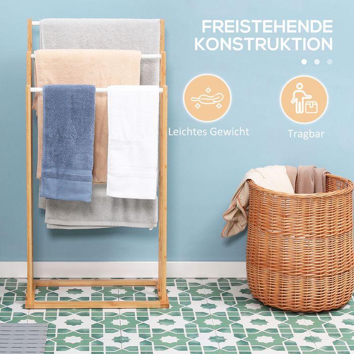 Immagine prodotto Swisshandel24 Porta asciugamani Porta asciugamani da terra con 3 aste Porta asciugamani da bagno senza trapano