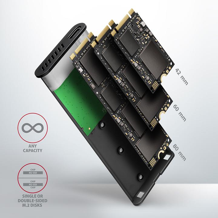 Actual product image Axagon EEM2-SBC external enclosure for M.2 SSDs USB-C 3.2 Gen 2 (M.2)