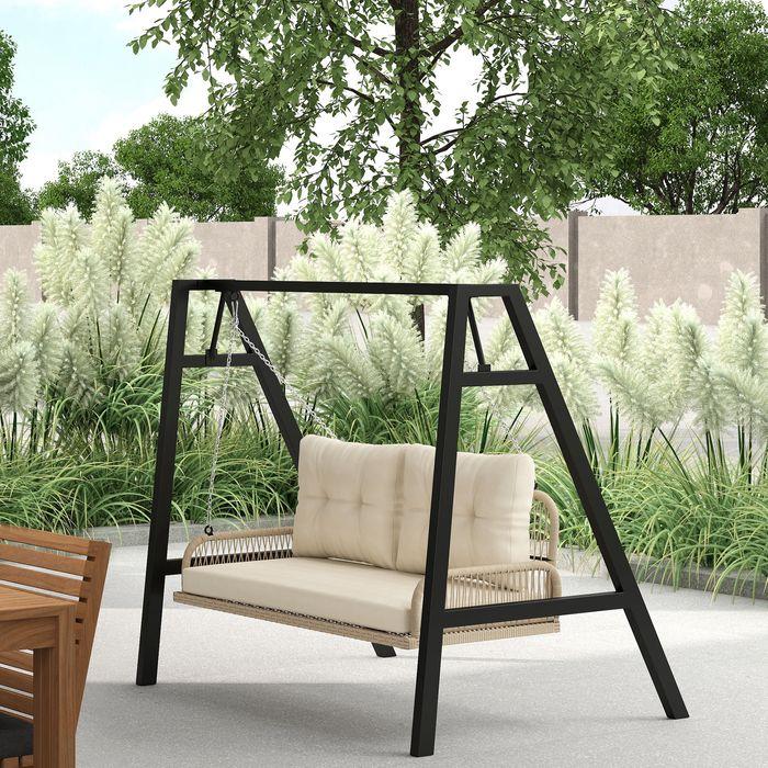 Actual product image Swisshandel24 2-Sitzer Hollywoodschaukel Rattan, bis 240 kg, 115x66x44 cm Beige