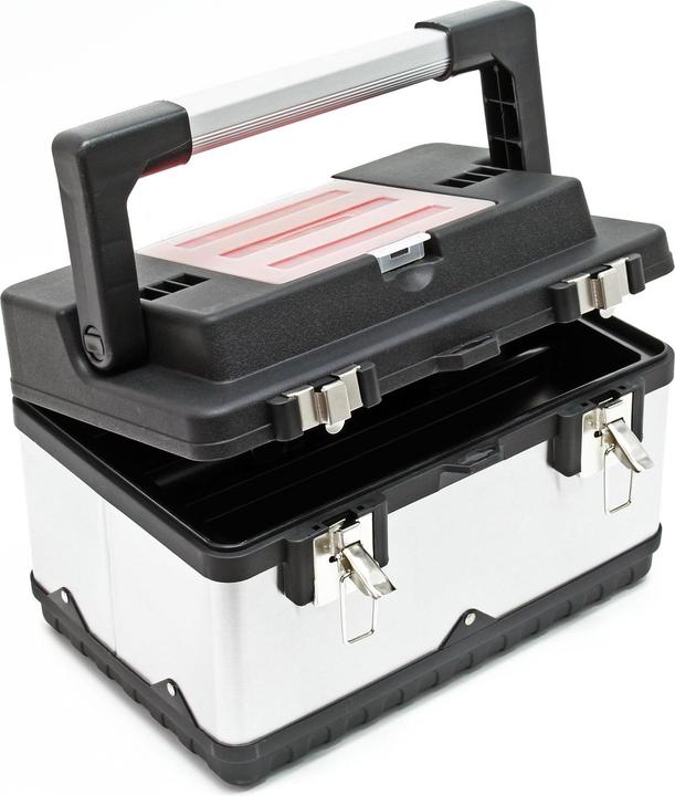 Actual product image Wiltec Stainless Steel Tool Box Organiser Case Storage with Plastic Frame, Tool Holder and Handle