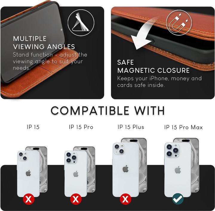 Actual product image Nalia Genuine leather flip case cover with magnetic fastener (Apple iPhone 15 Pro Max)