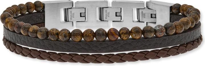 Produktbild Save Brave Armband SBB-Tyler-BR Herren (21.50 cm, Edelstahl, Leder, Stein)