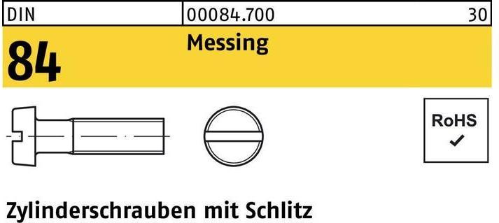 Produktbild Zylinderschraube DIN 84/ISO 1207 Schlitz M 3 x 20 Messing (200 Schrauben pro Stück)