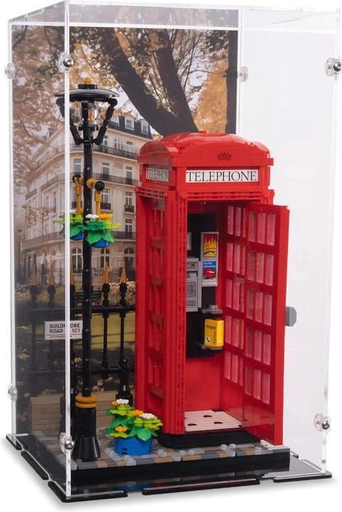 Actual product image iDisplayit Acrylic display for LEGO® 21347 Red London Telephone Box (With background image)