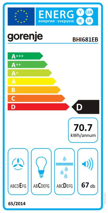 Energy Label Gorenje hood Integrated hood BHI681EB (Substructure hood)