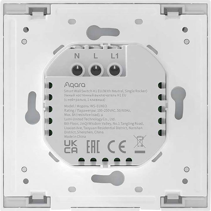 Actual product image Aqara Smart Wall Switch H1 White With Neutral, Single Rocker (Zigbee)