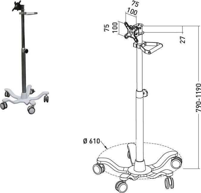 Produktbild Erard Tablet Trolley 10 -22",Höhenverstellbar 79-119cm