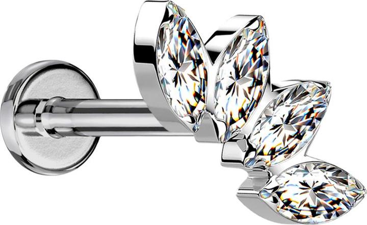 Immagine prodotto Star Piercing Micro Labret filo interno argento scomparti con quattro cristalli argento (senza ottone, Titanio G23)