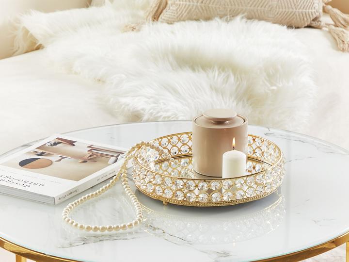 Actual product image Beliani Decorative tray glass / iron mirror effect ø 25 cm gold VATAN
