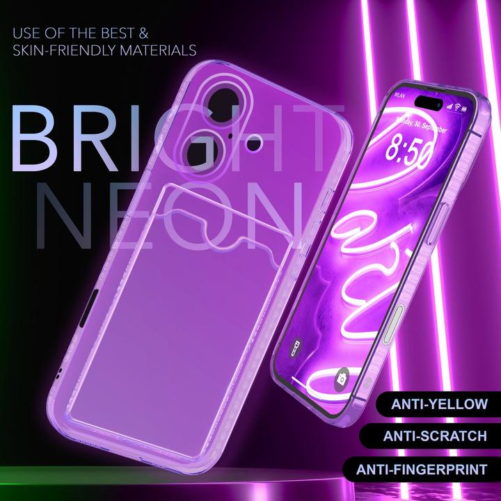 Produktbild Nalia Klar Transparente Neon Silikon Hülle Kartenhalter (Apple iPhone 16)