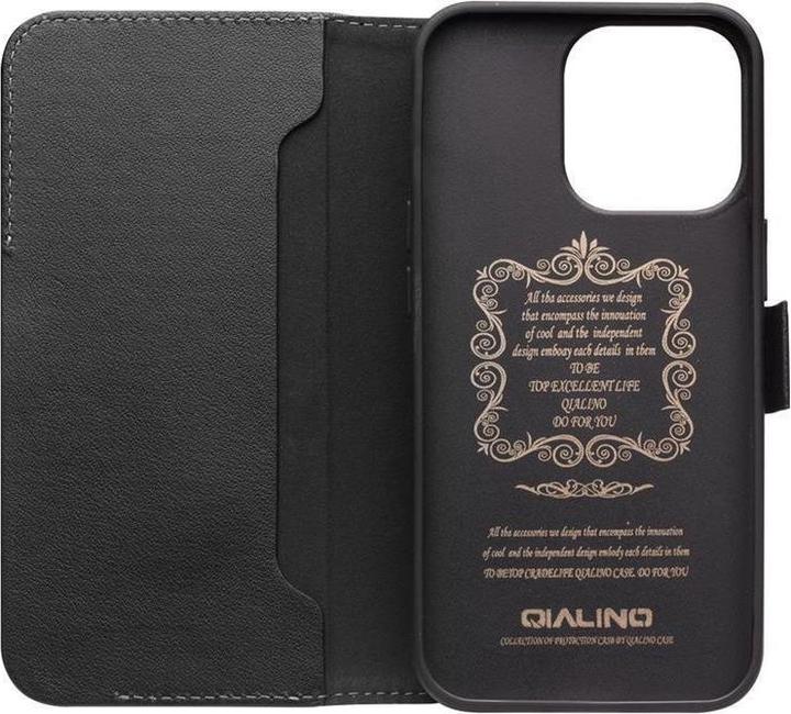 Actual product image QiAlino iPhone 14 Plus Magnetic Flap Case Genuine Leather - Black (Apple iPhone 14 Plus)