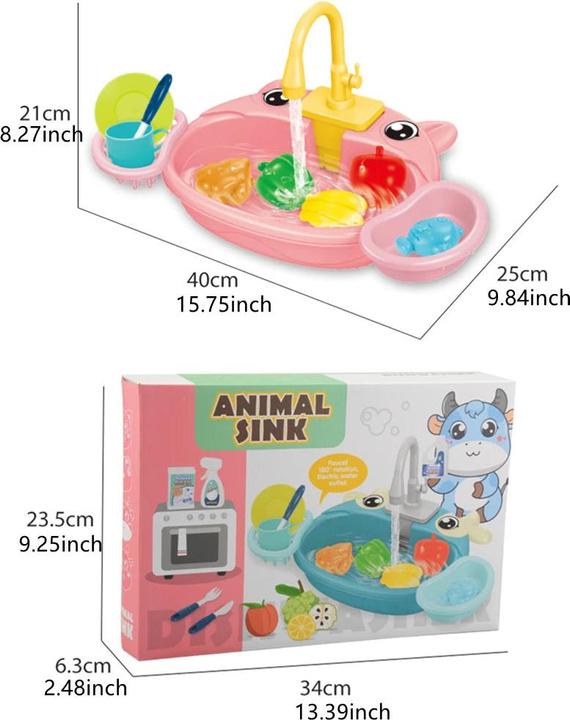 Actual product image Activity Board Playhouse Cartoon Simulation Kitchen Dishwashing Table Electric Tap Cycle of Water