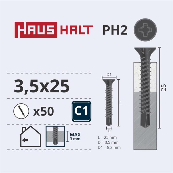Haushalt DRYWALL SCR MET 3.5X25 WITH DRL 50PCS O1