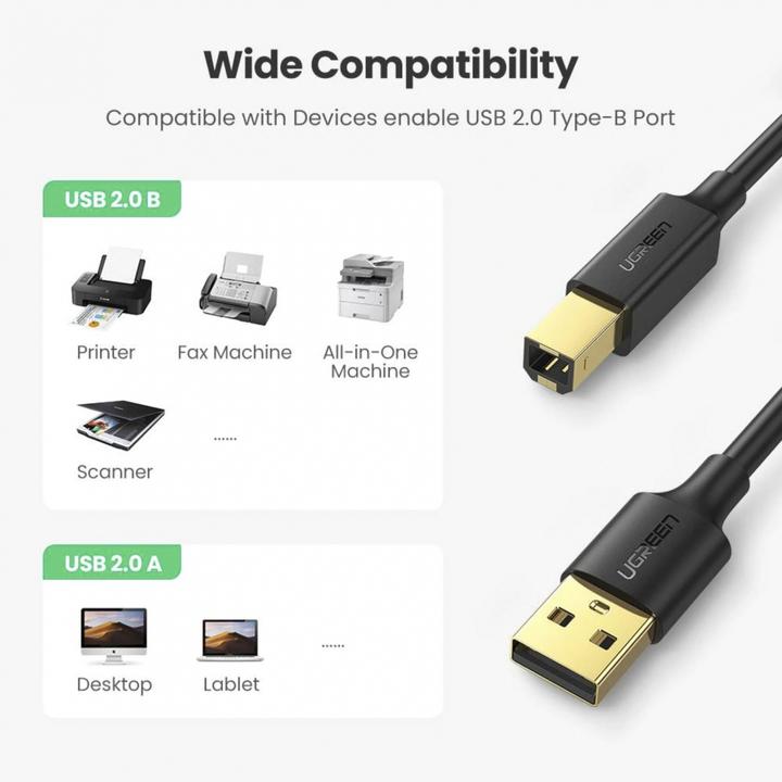 Productafbeelding Ugreen USB Type B printerkabel (mannetje) - USB 2.0 (mannetje) 480 Mbps 1,5 m zwart (US135 10350) (1.50 m, USB 2.0)