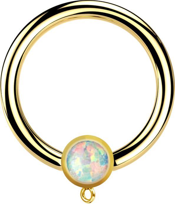 Produktbild Star Piercing Micro Closure Ring vergoldet mit Zylinder Opal weiss Ring für Anhänger (Chirurgenstahl 316L)