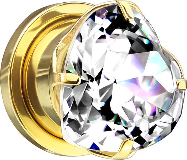 Image du produit Star Piercing Flesh Plug doré avec coeur en cristal argenté (Acier chirurgical 316L)