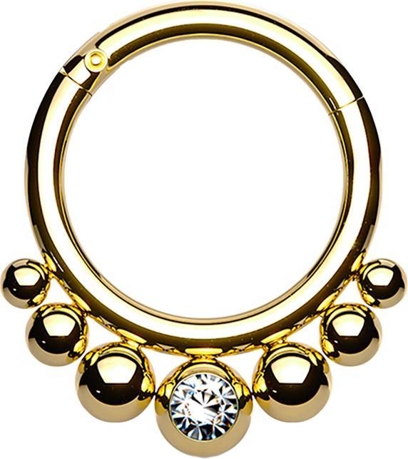 Actual product image Star Piercing Micro segment ring hinged gold plated seven balls crystal silver (Surgical steel 316L, without brass)