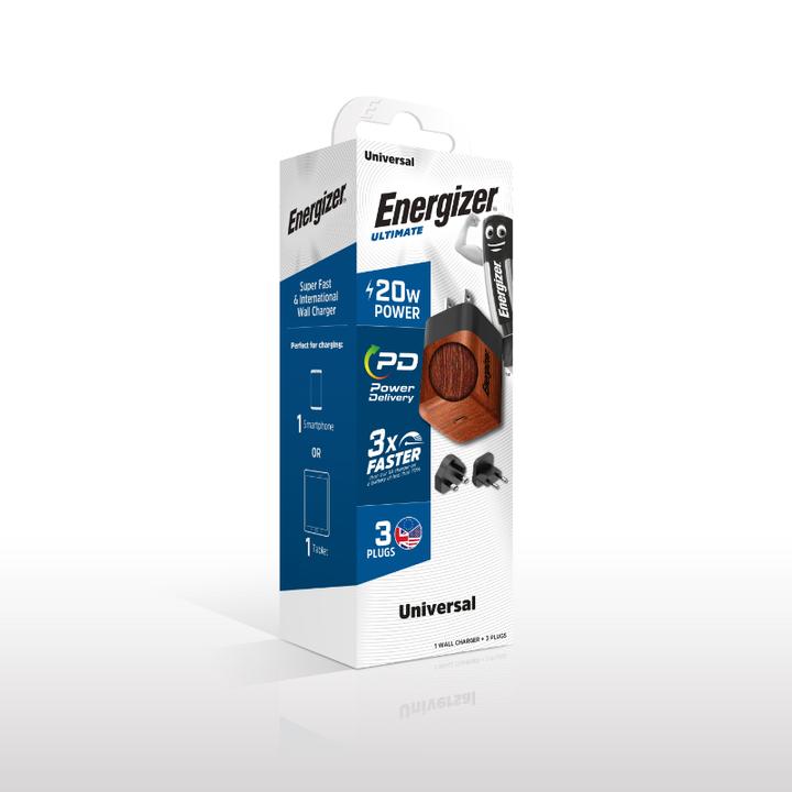 Produktbild Energizer Power-Delivery Ladegerät – 20 W – EU/UK/US, Holzlook (20 W)