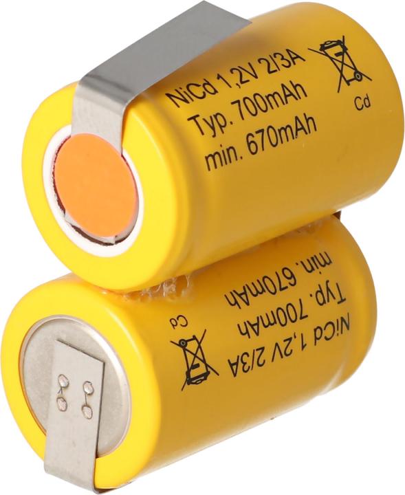 Produktbild AccuCell Akku 2/KR-600AE 2/3 A Cadnica mit Lötfahne U-Form (1 Stk., 600 mAh, Ladegerät ohne Akku)