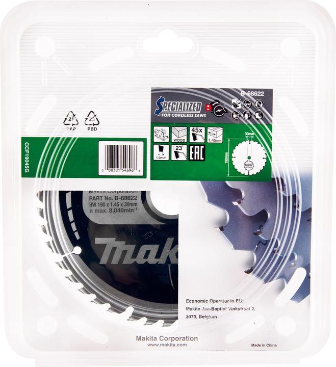 Image du produit Makita CCF19045G Lame de scie circulaire SPECIALIZED EFFICUT 190 x 30 x 1,0 mm - 45 dents, pour bois