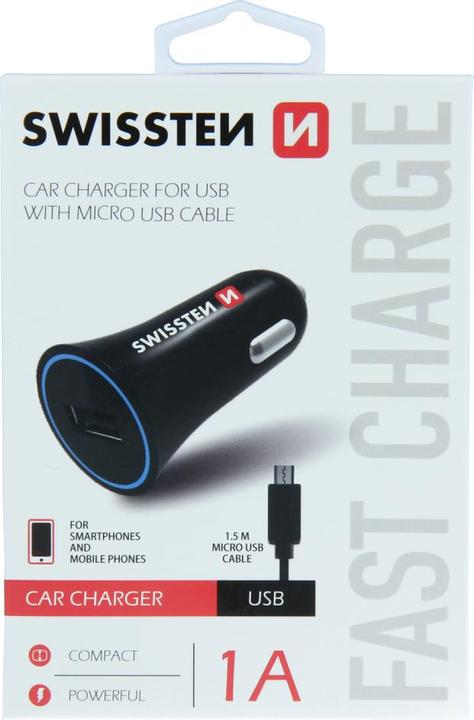 Actual product image Swissten USB Car Charger with USB 1A Power + CABLE Micro-USB