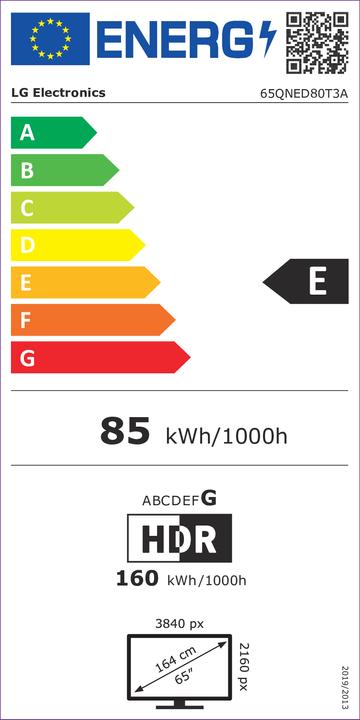 Etichetta energetica LG TV 65QNED80T3A (65", QNED80, QNED, 4K)