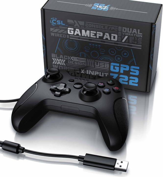 Produktbild CSL Gamepad, Gaming Controller für PC, PS3, Playstation im Xbox-Design, hochwertige Analogsticks (PC)