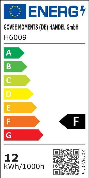 Energy Label Govee Smart Light Bulb (E27, 9 W, 1200 lm, 1 x, F)
