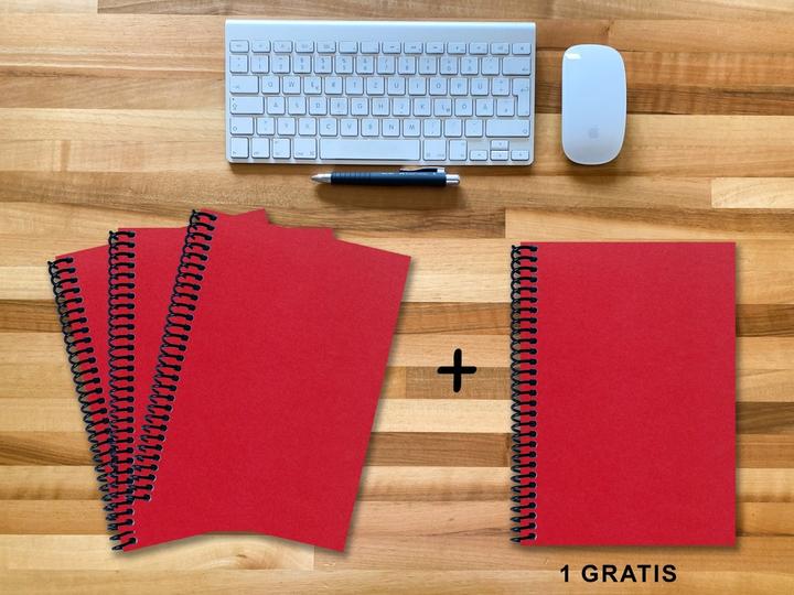 Produktbild A 4 Notizbuch - Set, 3+1 gratis, Luxury 80 Seiten ROT JUPITER GLITTER-OPTIK, kariert 5x5mm (A4, Kariert)
