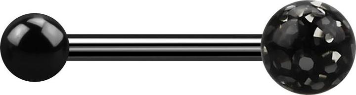 Actual product image Star Piercing Barbell schwarz mit Kugel und Kristallkugel schwarz Epoxy Schutzschicht (Titanium G23, without brass)