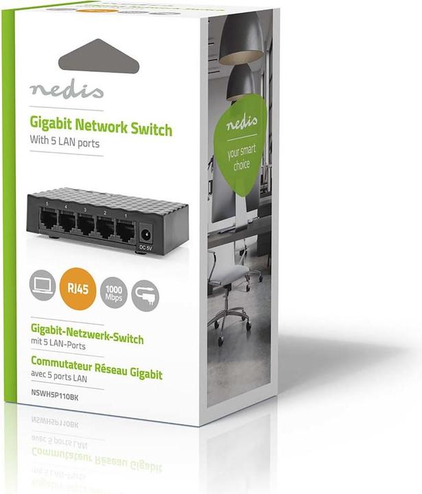 Immagine prodotto Nedis Switch di rete | Velocità cablata: Gigabit | Numero di porte Ethernet: 5 (5 Porti)