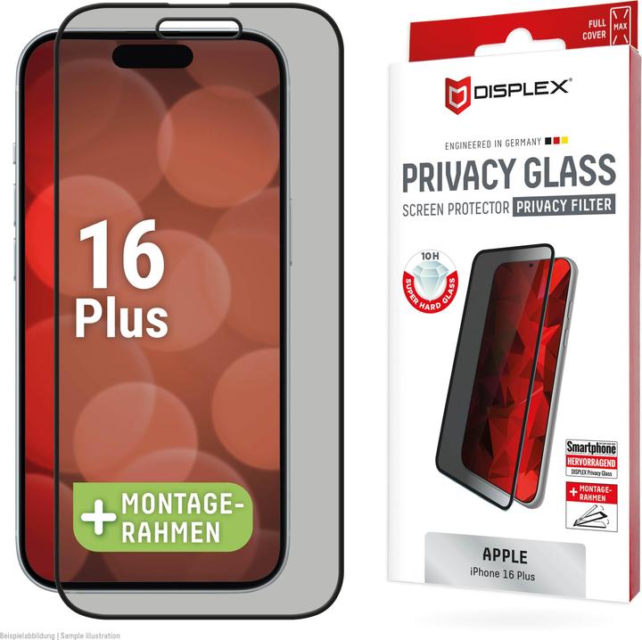 Displex Privacy Glass, Privacy Full Cover Panzerglas (1 Stück, Apple iPhone 16 Plus)