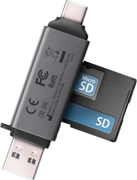 Produktbild Axagon CRE-DAC External USB 3.2 Gen1 Type-C+Type-A 2-slot SD/microSD (USB 3.0, Type-B)