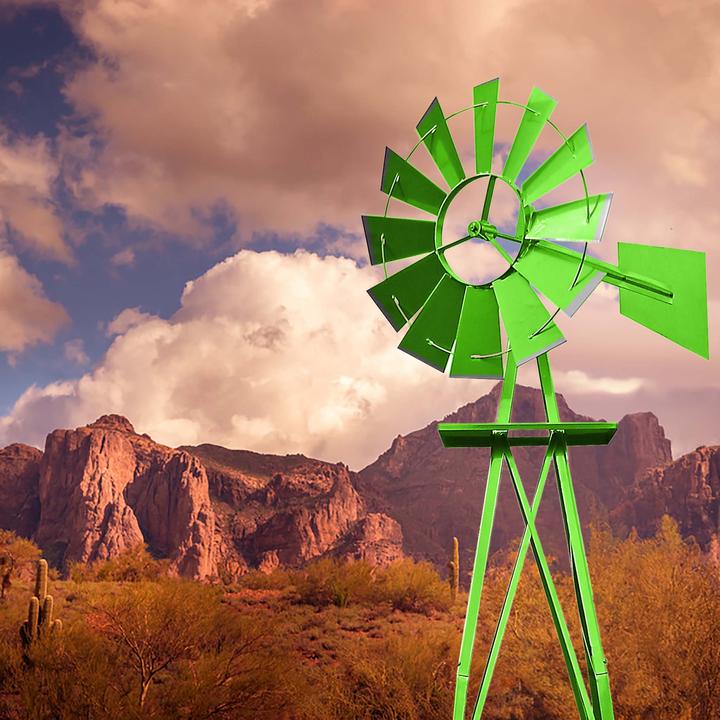 Produktbild Wiltec Windrad mit 245cm Höhe Windmühle in Grün Windspiel Gartendeko Rankhilfe