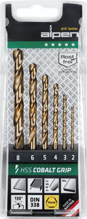 Produktbild Alpen 6er-SET Kobalt-Bohrer für Metall und Edelstahl HSS-COBALT TM6 (0065600006100) mit geschliffene (2, 3, 4, 5, 6, 8 mm)
