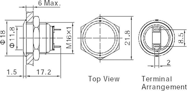 Actual product image Tru Components 701816 GQ16F-10/J/S Vandal-resistant pushbutton 48 V/DC 2