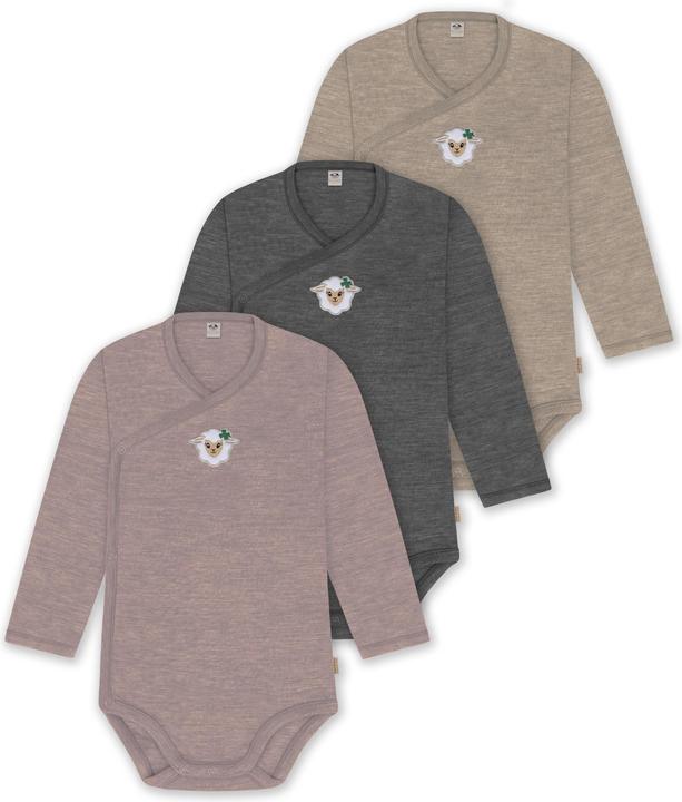 Actual product image Normani Set of 3 baby body wrap long sleeve toddler bodysuit made from merino wool - 9357 (50)