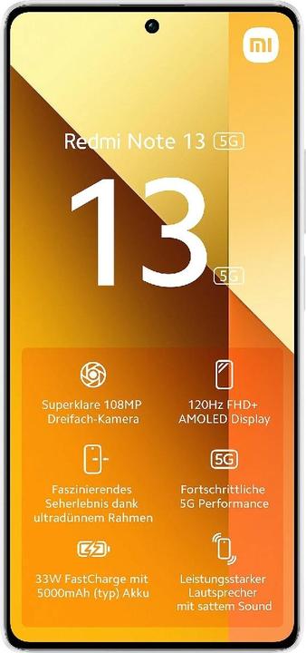 Actual product image Xiaomi Redmi Note 13 5G (256 GB, Arctic White, 6.67", Hybrid Dual SIM, 108 Mpx, 5G)