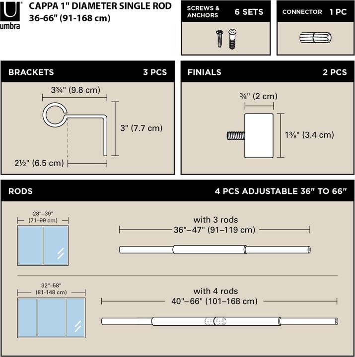Actual product image Umbra Cappa curtain rail 92-168 cm, silver